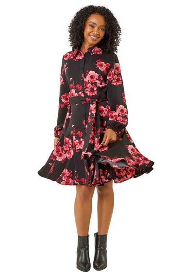 Roman Red Petite Floral Print Shirt Dress