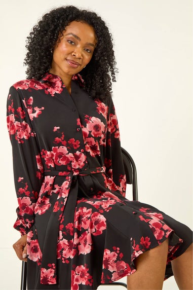 Roman Red Petite Floral Print Shirt Dress