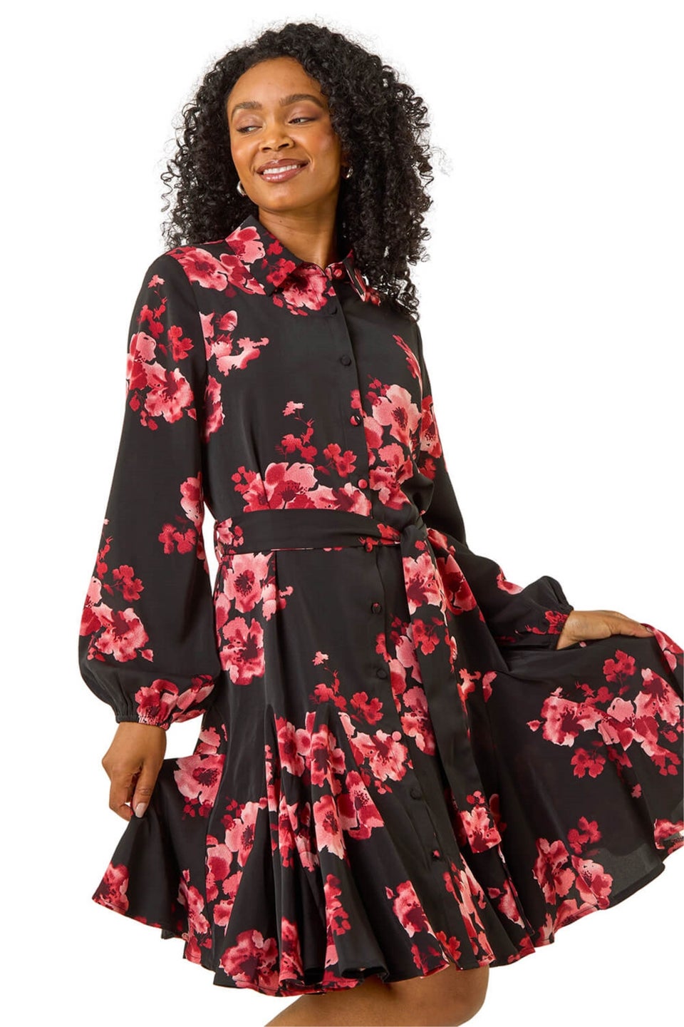 Roman Red Petite Floral Print Shirt Dress
