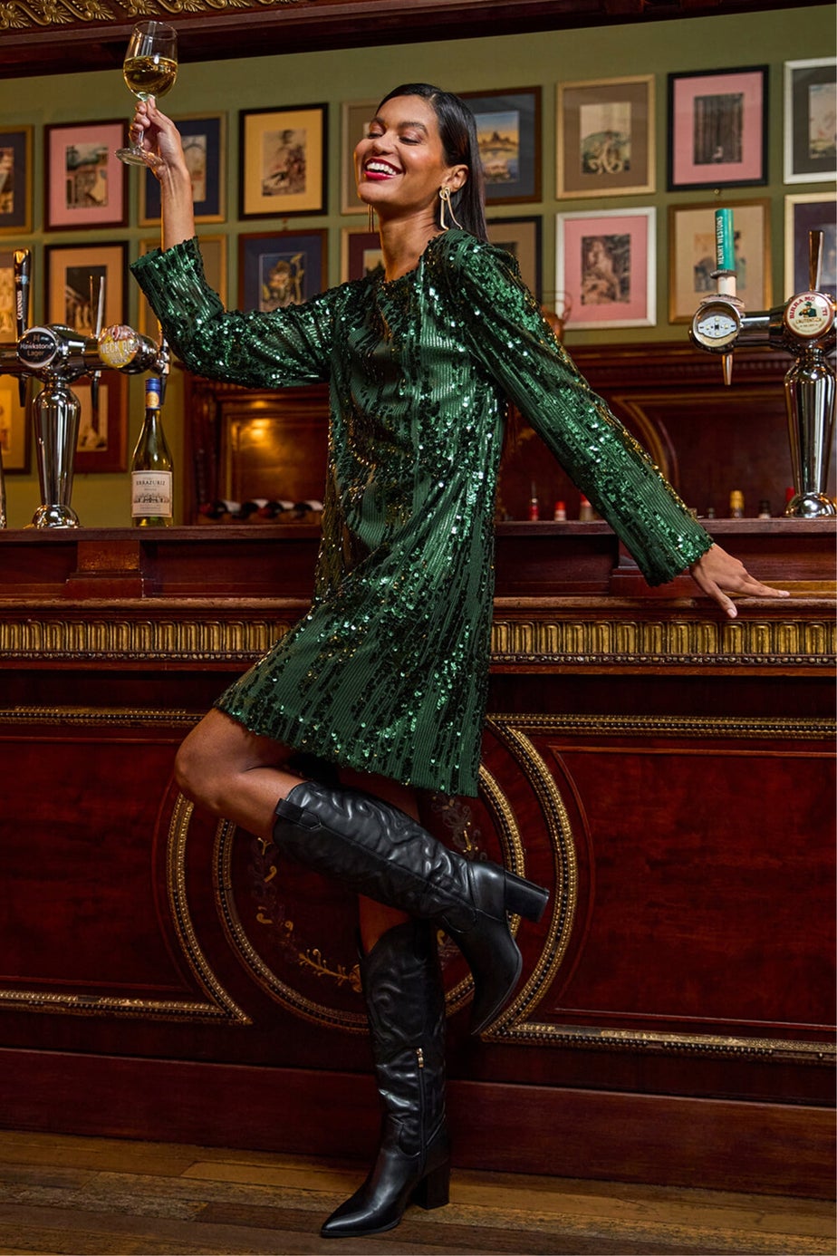 Roman Green Sequin Shift Stretch Dress