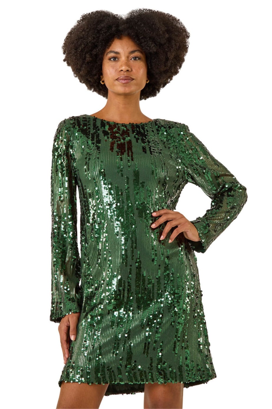 Roman Green Sequin Shift Stretch Dress