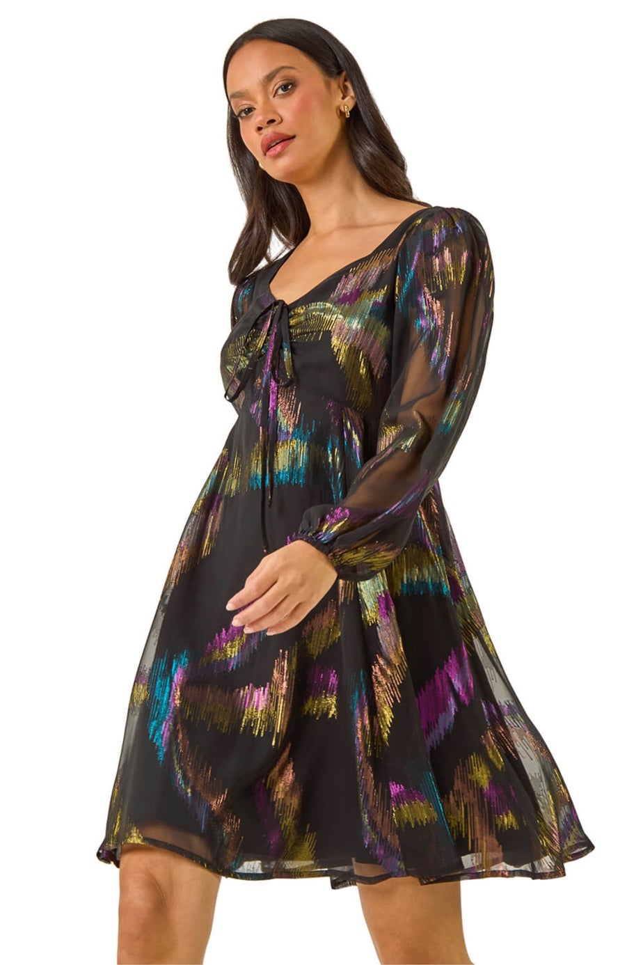 Dusk Black Foil Print Tie Dress