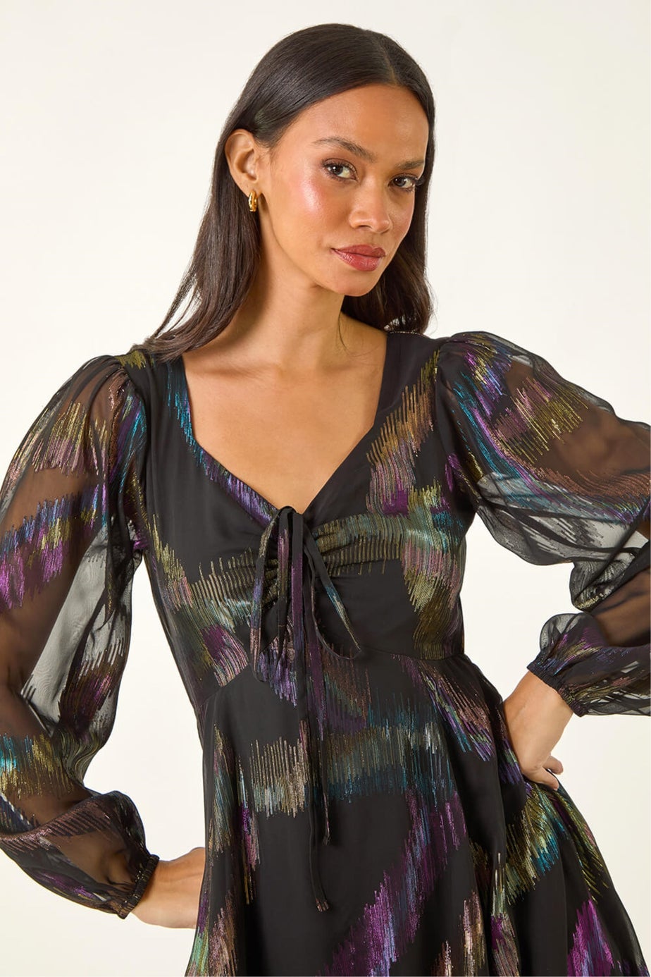 Dusk Black Foil Print Tie Dress