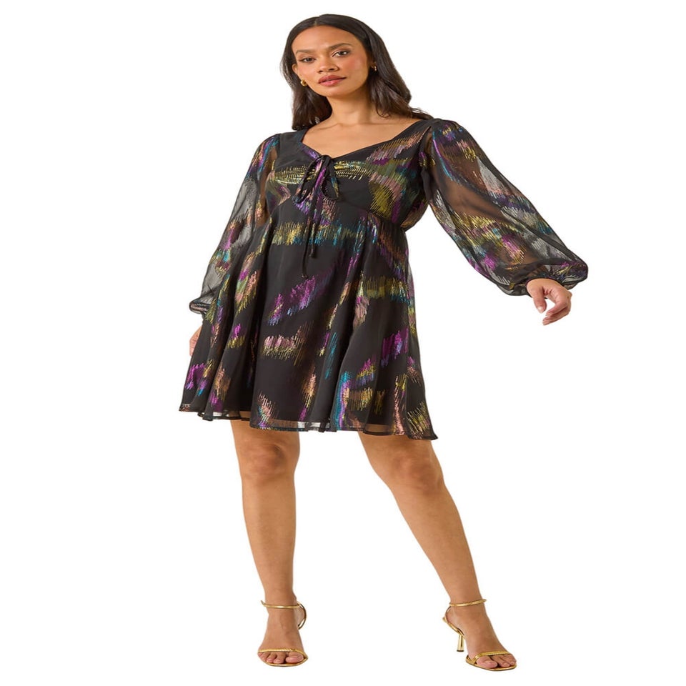 Dusk Black Foil Print Tie Dress