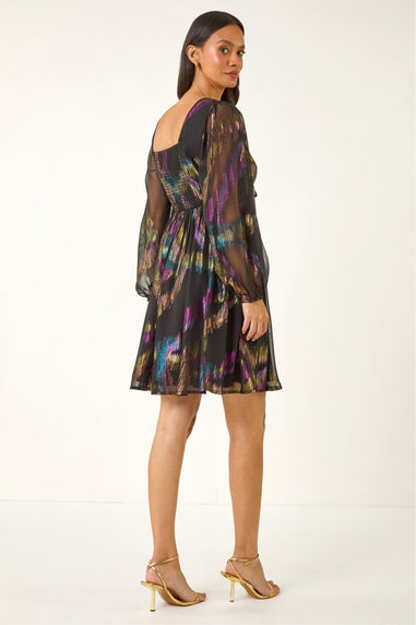 Dusk Black Foil Print Tie Dress