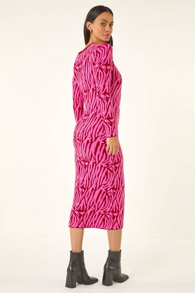 Dusk Fuchsia Animal Print Knit Bodycon Dress