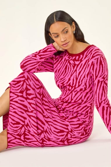 Dusk Fuchsia Animal Print Knit Bodycon Dress