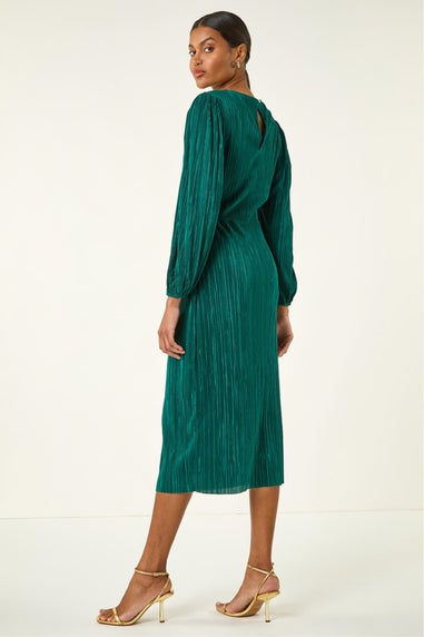 Roman Green Plisse Twist Front Midi Dress