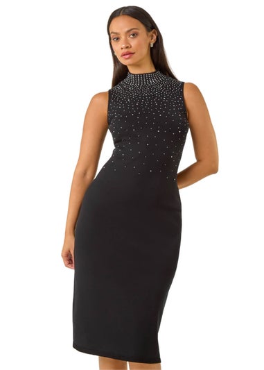 Dusk Black Embellished Knit Midi Dress