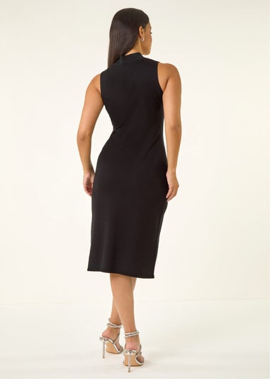 Dusk Black Embellished Knit Midi Dress