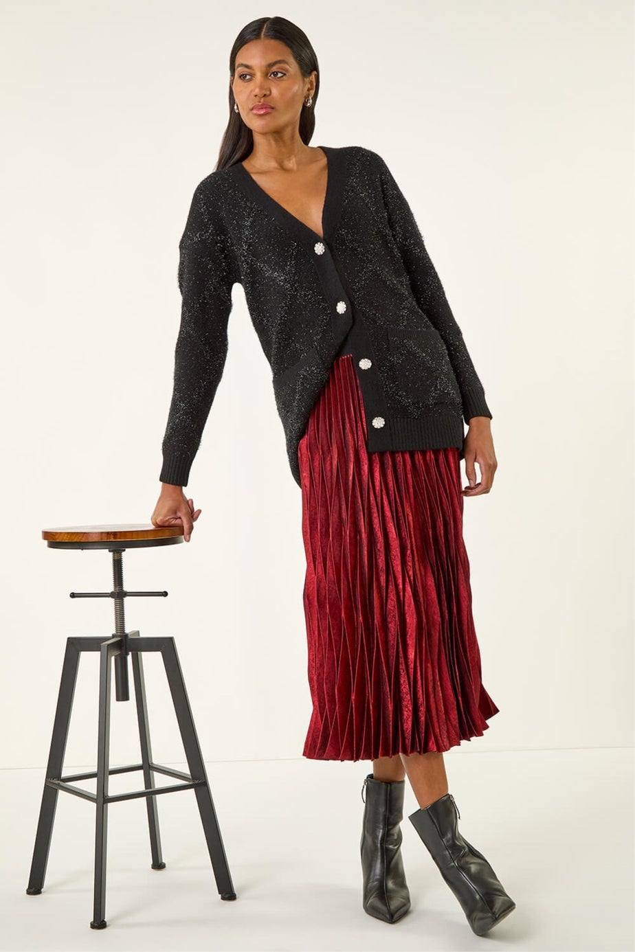 Roman Red Foil Pleated Skirt