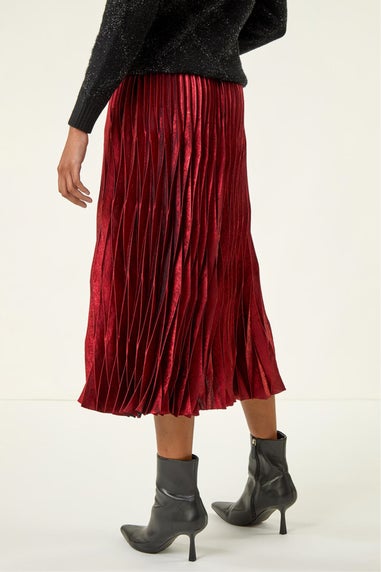 Roman Red Foil Pleated Skirt