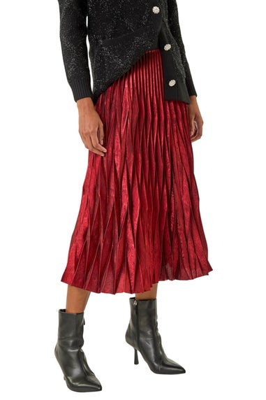 Roman Red Foil Pleated Skirt