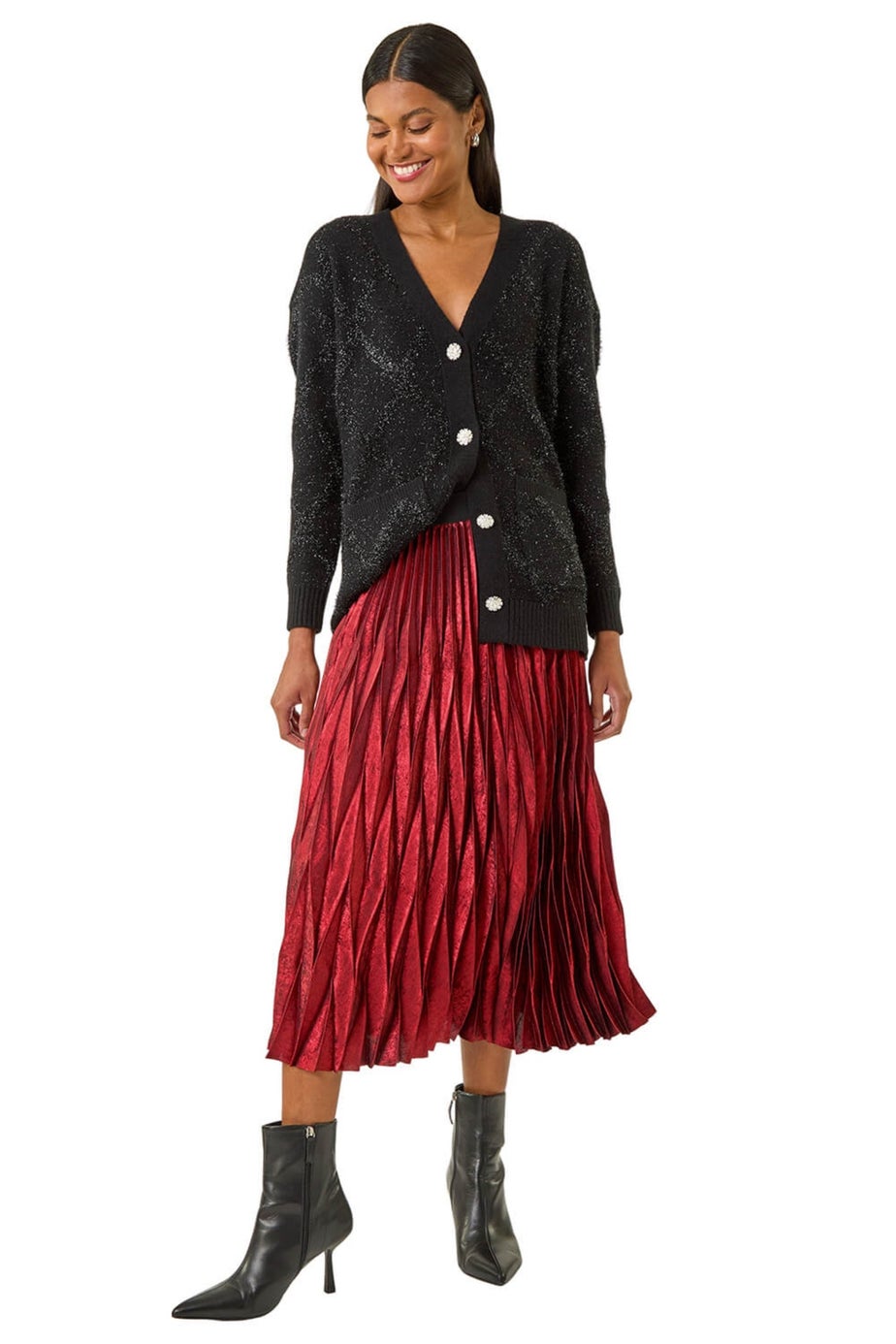 Roman Red Foil Pleated Skirt