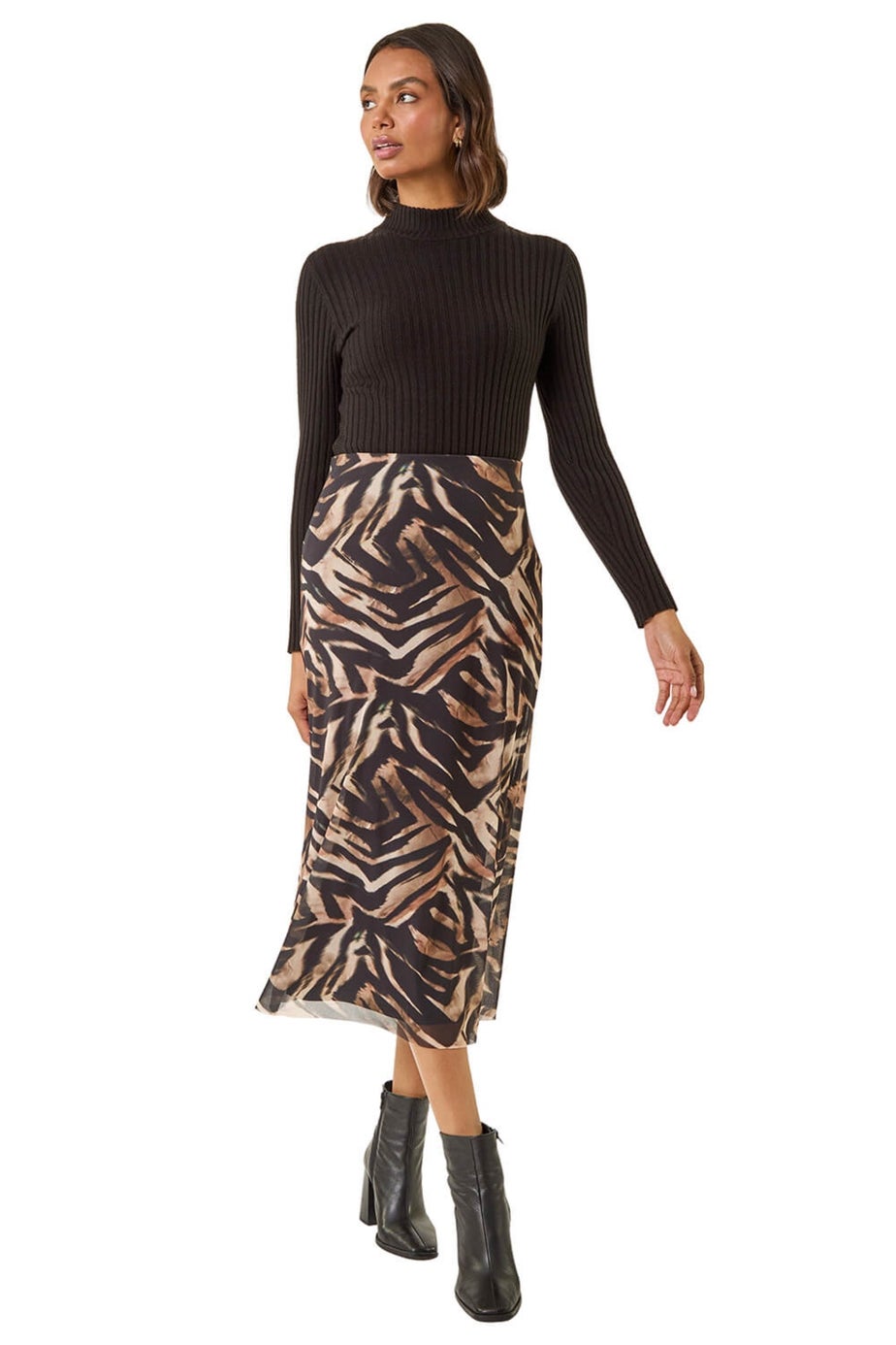 Roman Mocha Animal Print Mesh Skirt