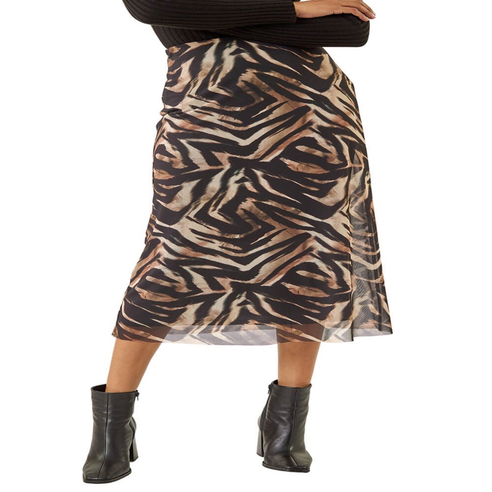 Roman Mocha Animal Print Mesh Skirt