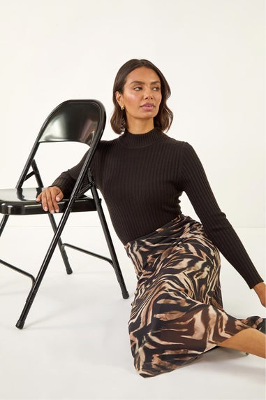 Roman Mocha Animal Print Mesh Skirt