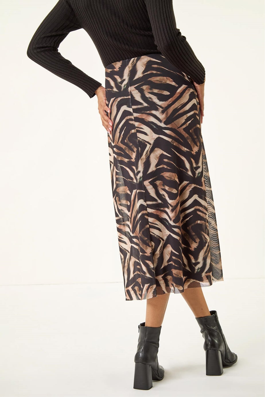 Roman Mocha Animal Print Mesh Skirt