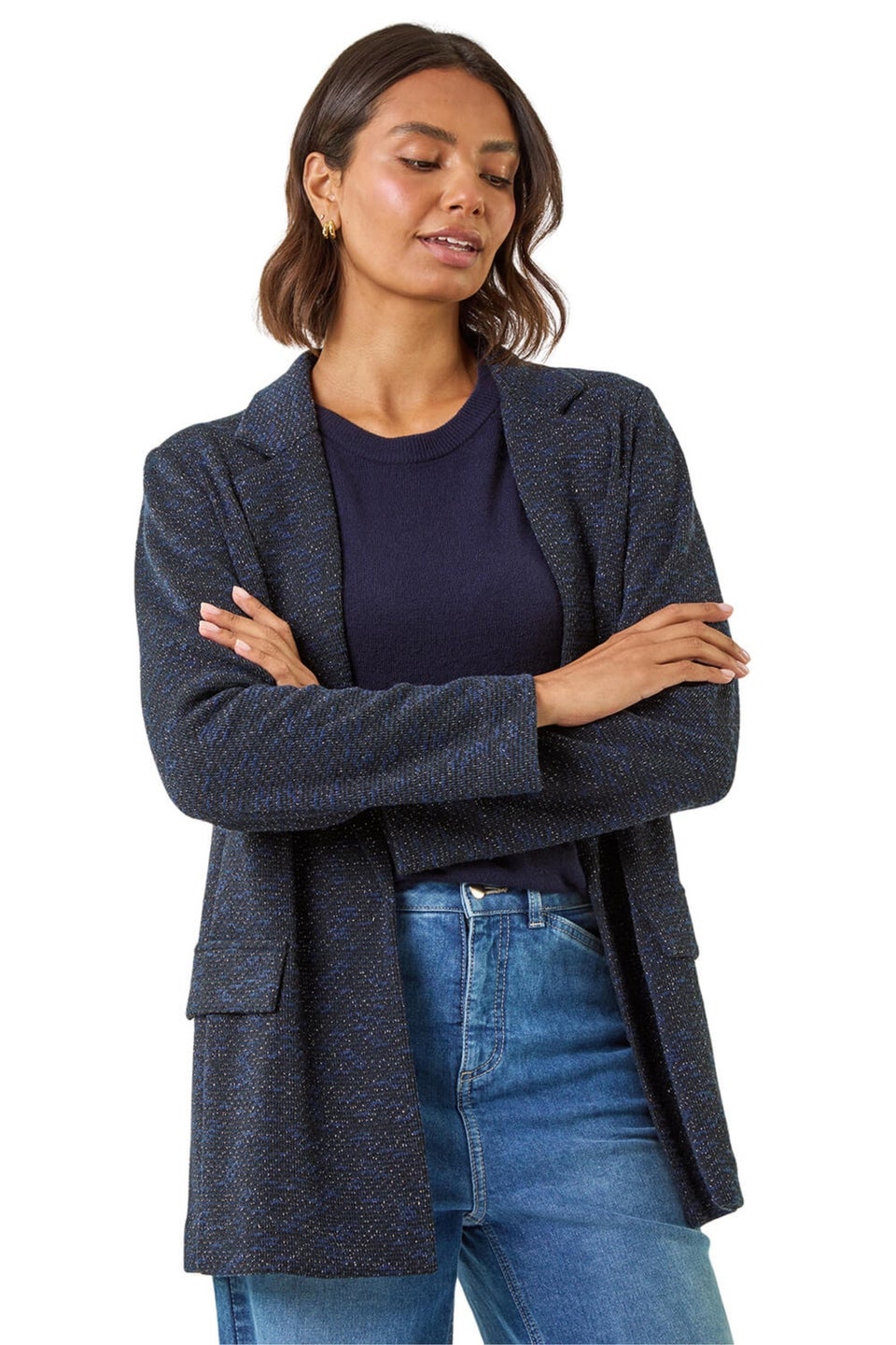 Roman Navy Boucle Jersey Blazer