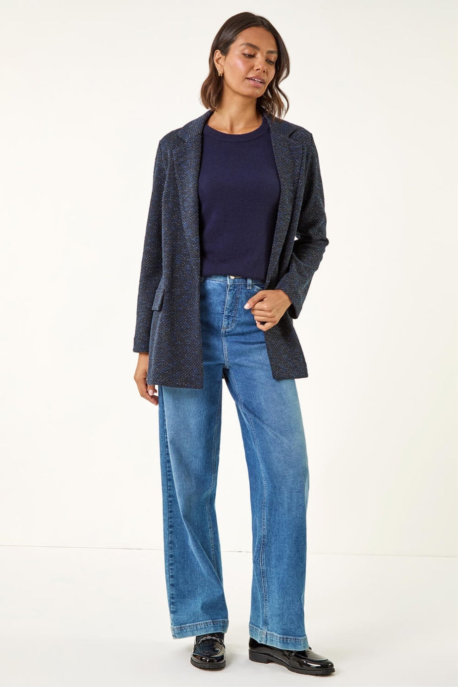 Roman Navy Boucle Jersey Blazer