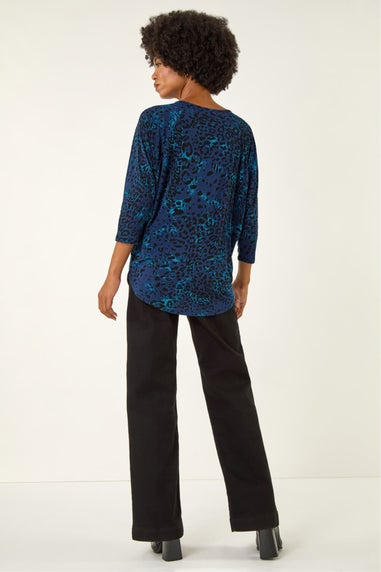 Roman Blue Animal Print Stretch Top