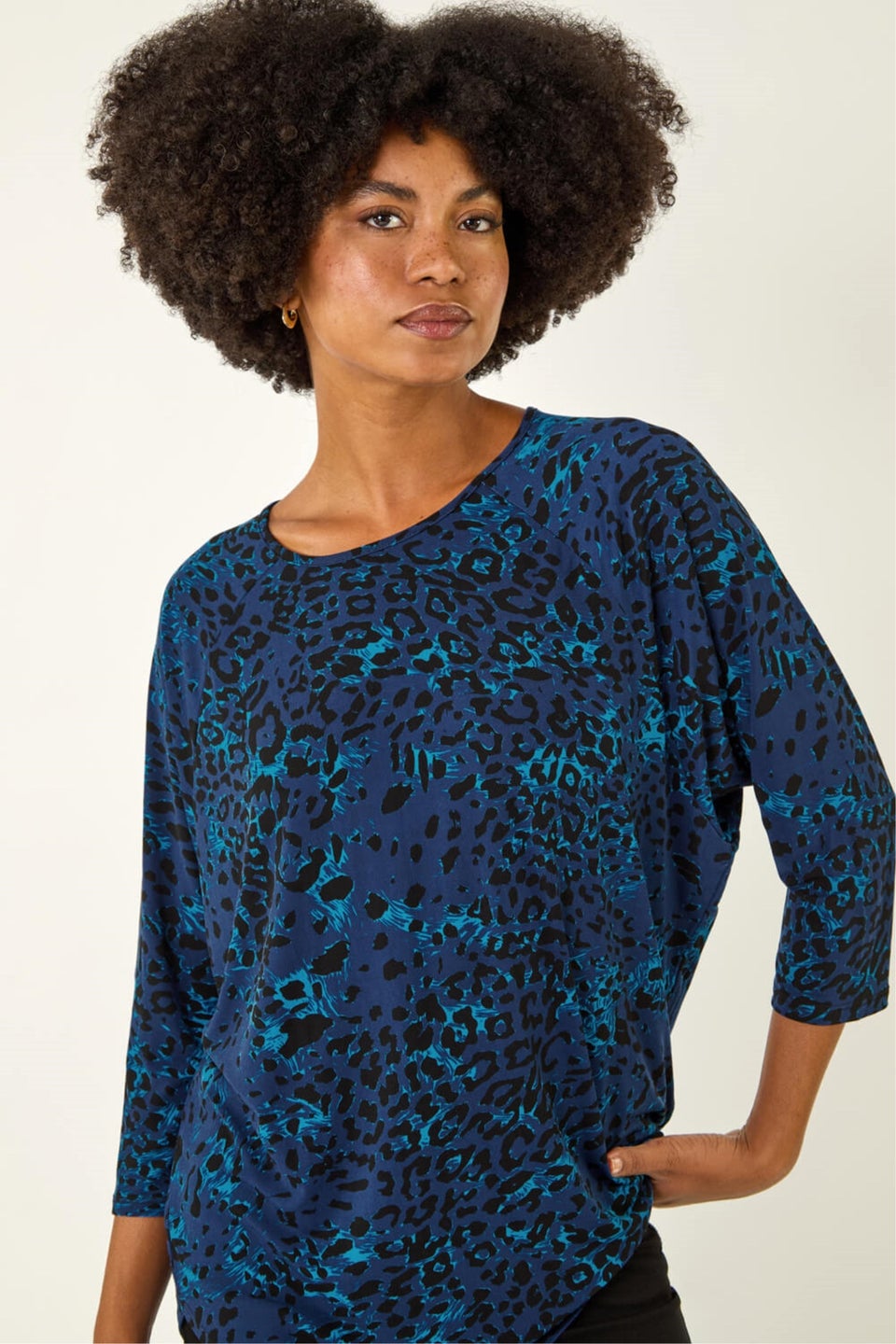 Roman Blue Animal Print Stretch Top