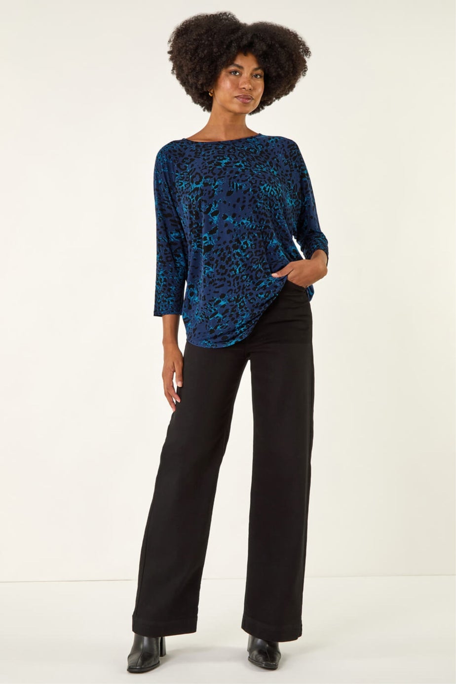 Roman Blue Animal Print Stretch Top