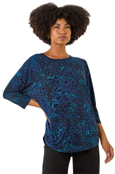 Roman Blue Animal Print Stretch Top