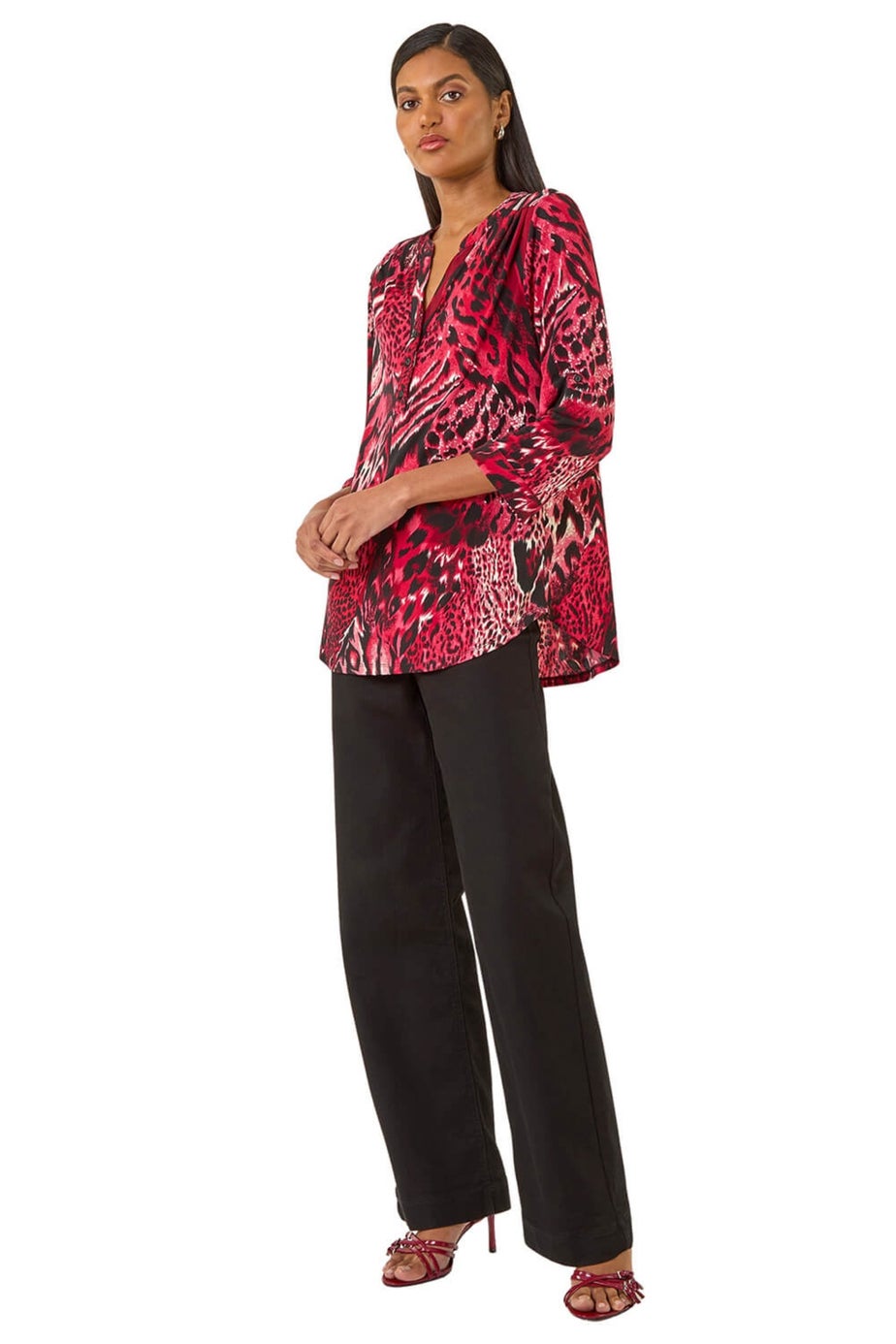 Roman Red Animal Puff Print Stretch Shirt
