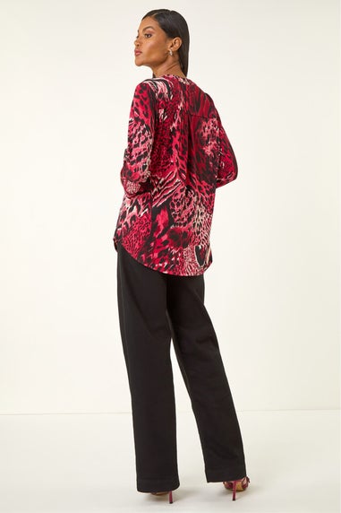 Roman Red Animal Puff Print Stretch Shirt