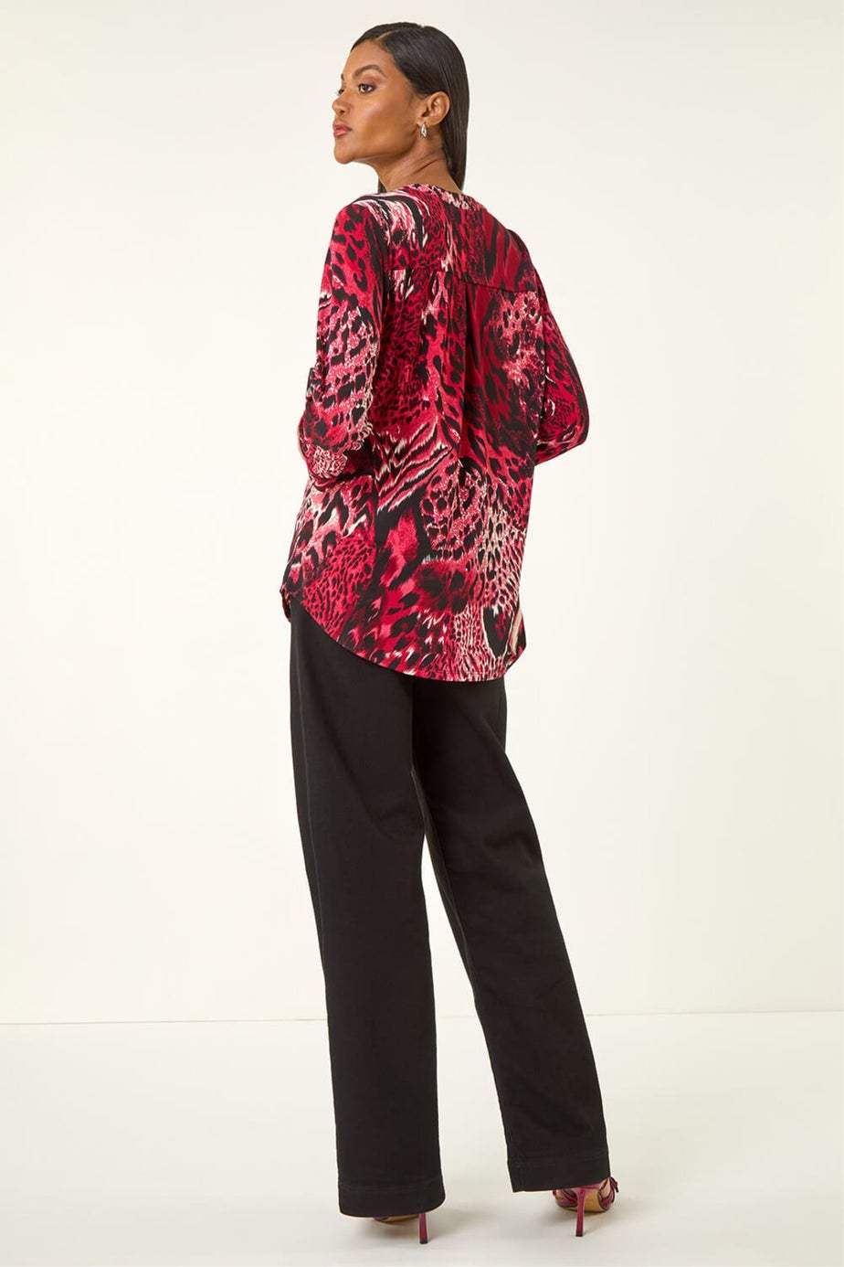 Roman Red Animal Puff Print Stretch Shirt