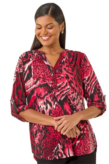 Roman Red Animal Puff Print Stretch Shirt