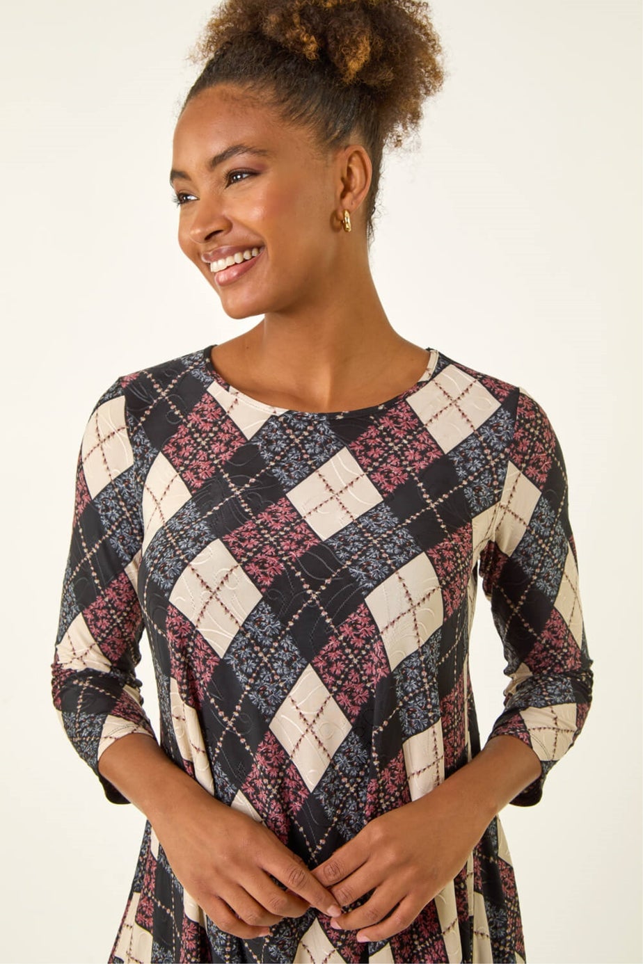 Roman Pink Jacquard Stretch Tunic Top