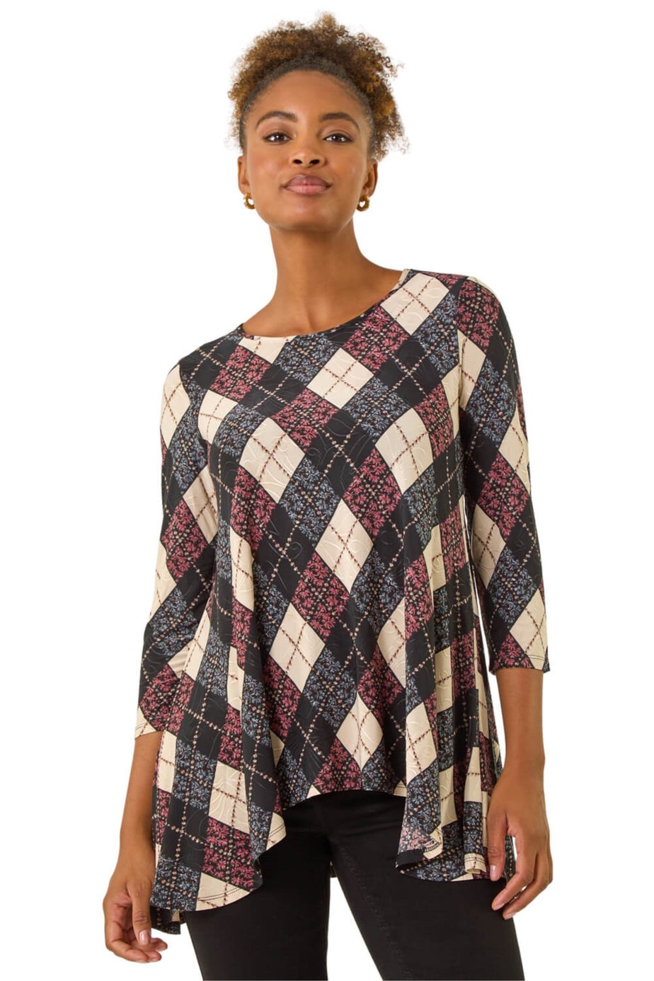 Roman Pink Jacquard Stretch Tunic Top