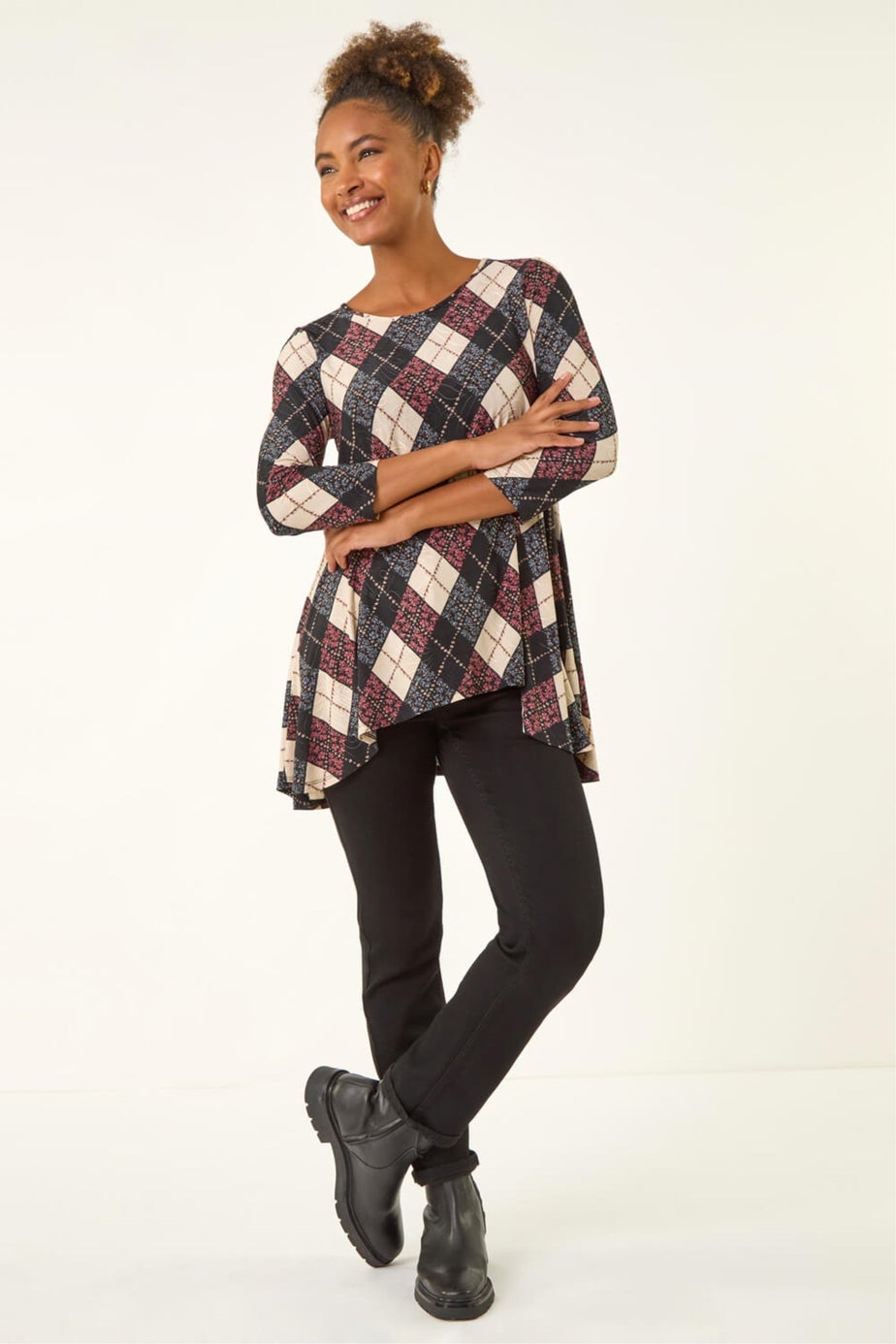 Roman Pink Jacquard Stretch Tunic Top