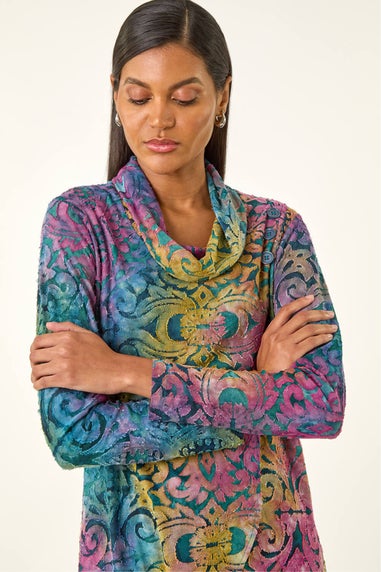 Roman Blue Textured Burnout Print Top