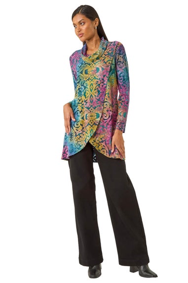 Roman Blue Textured Burnout Print Top