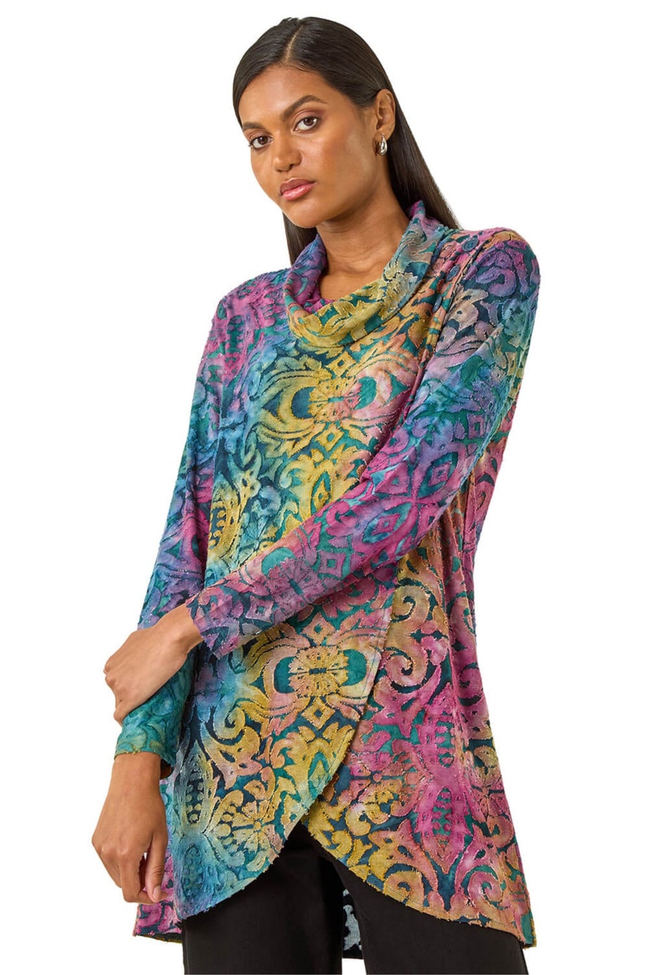 Roman Blue Textured Burnout Print Top