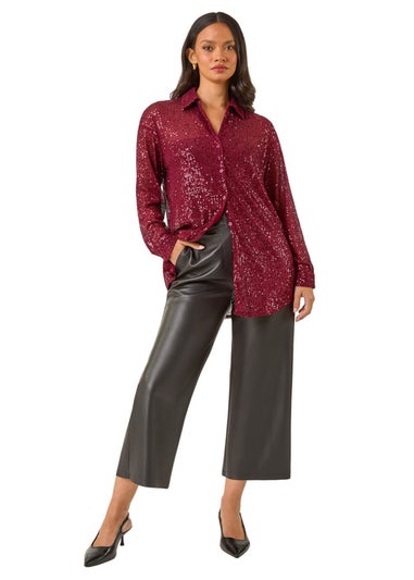 Dusk Burgundy Sequin Button Through Blouse