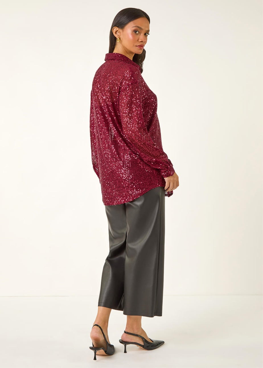 Dusk Burgundy Sequin Button Through Blouse