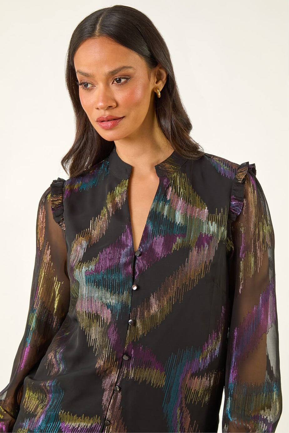 Dusk Black Foil Frill Mesh Shirt
