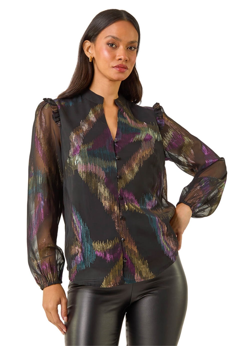 Dusk Black Foil Frill Mesh Shirt
