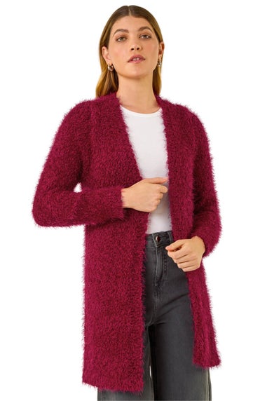 Roman Red Textured Longline Knit Cardigan