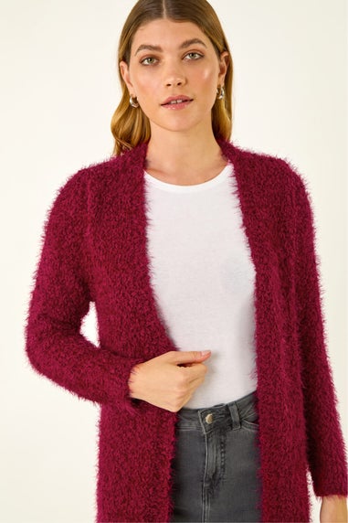 Roman Red Textured Longline Knit Cardigan