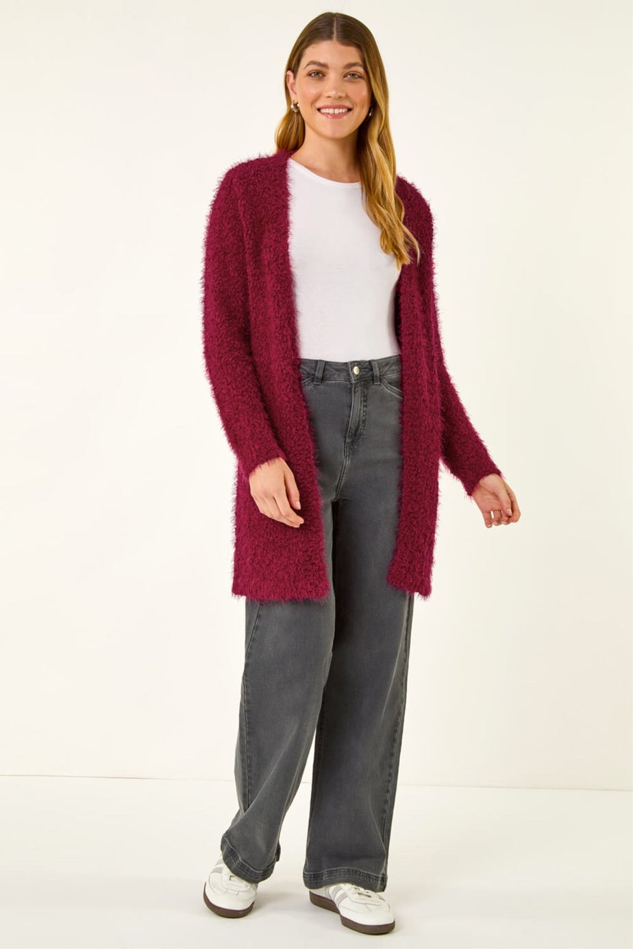 Roman Red Textured Longline Knit Cardigan