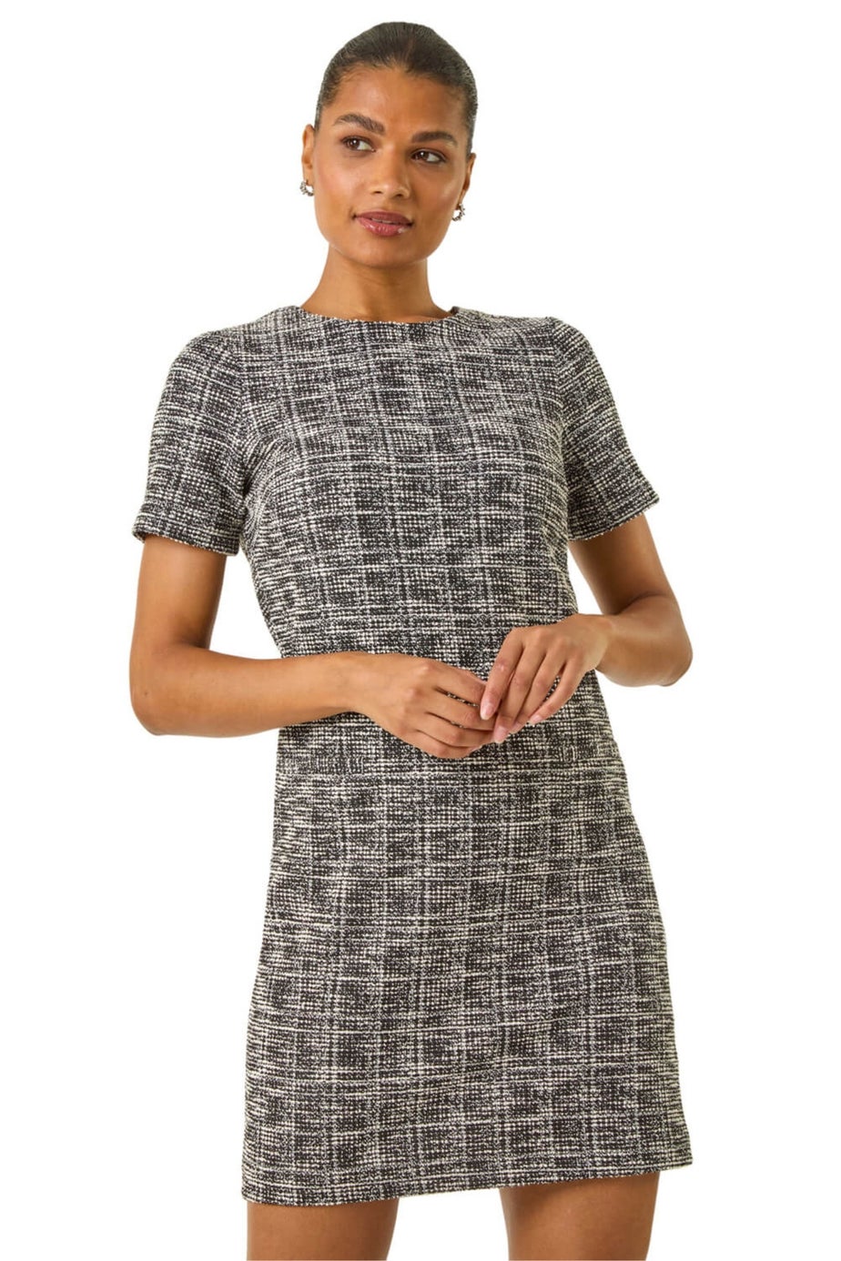 Roman Black Textured Stretch Shift Dress