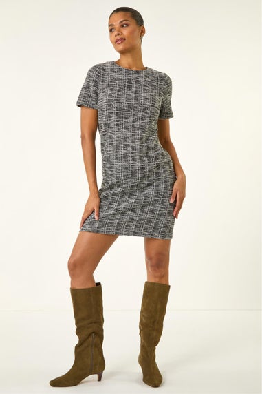 Roman Black Textured Stretch Shift Dress