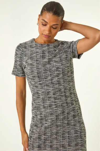 Roman Black Textured Stretch Shift Dress