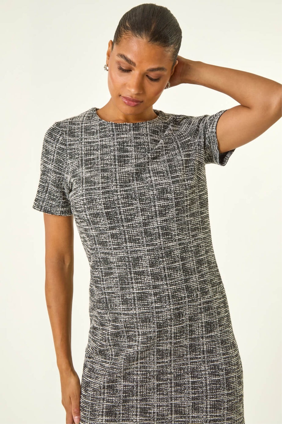 Roman Black Textured Stretch Shift Dress