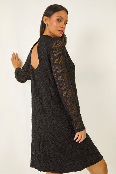 Dusk Black Baroque Lace Shift Dress